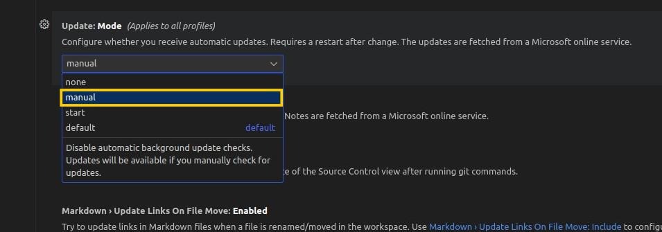 Automatic update settings
