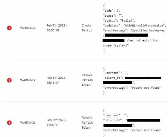 Backup acceptance record