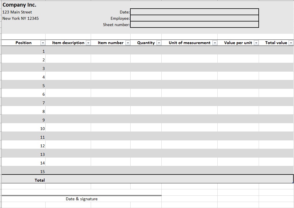 Backup inventory checklist