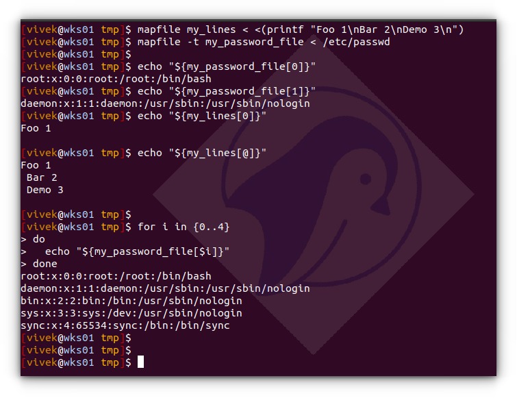 Bash line reading