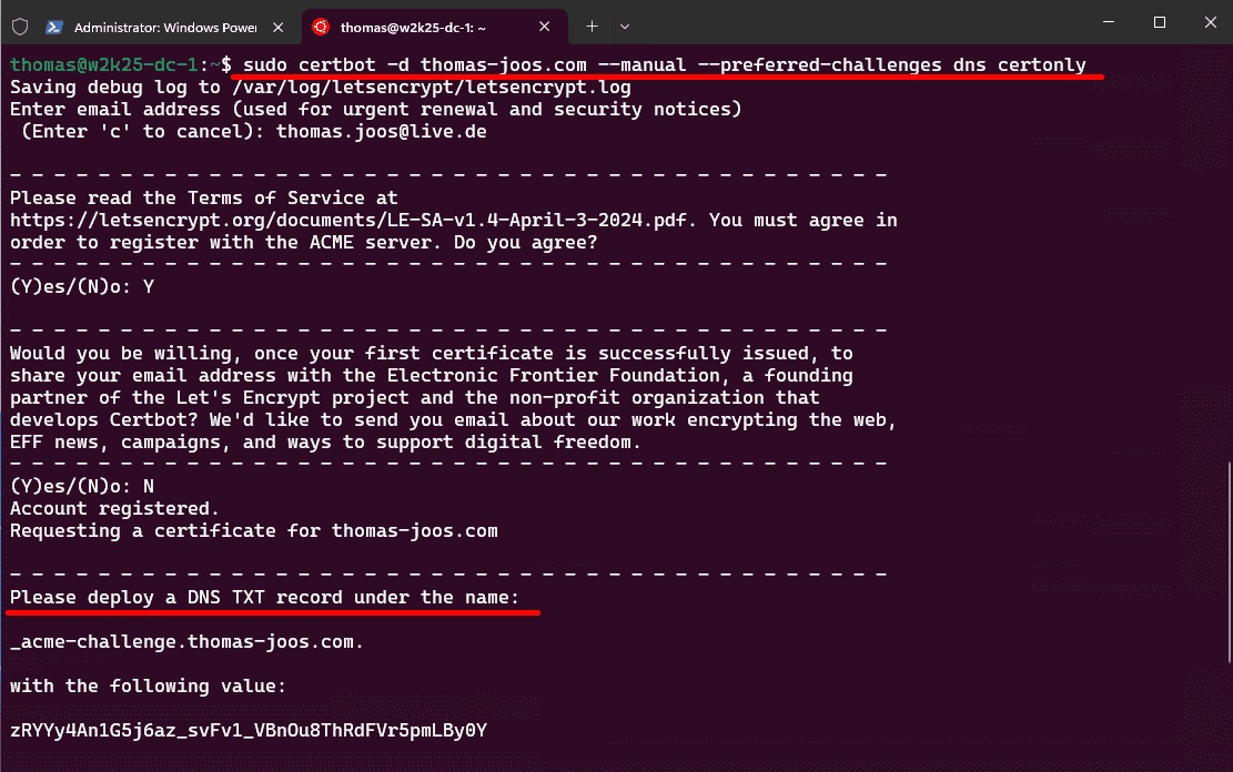 Certbot certificate issuance