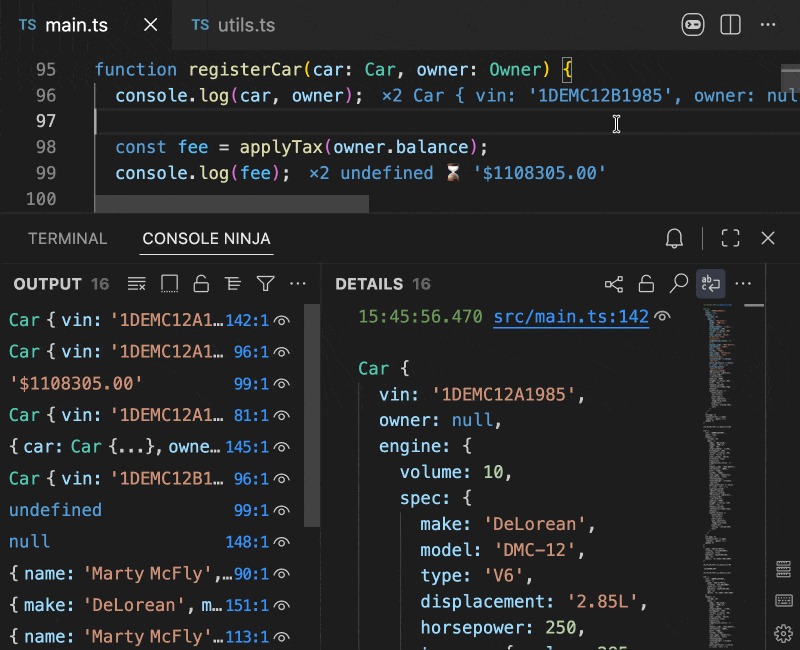 Combined log output