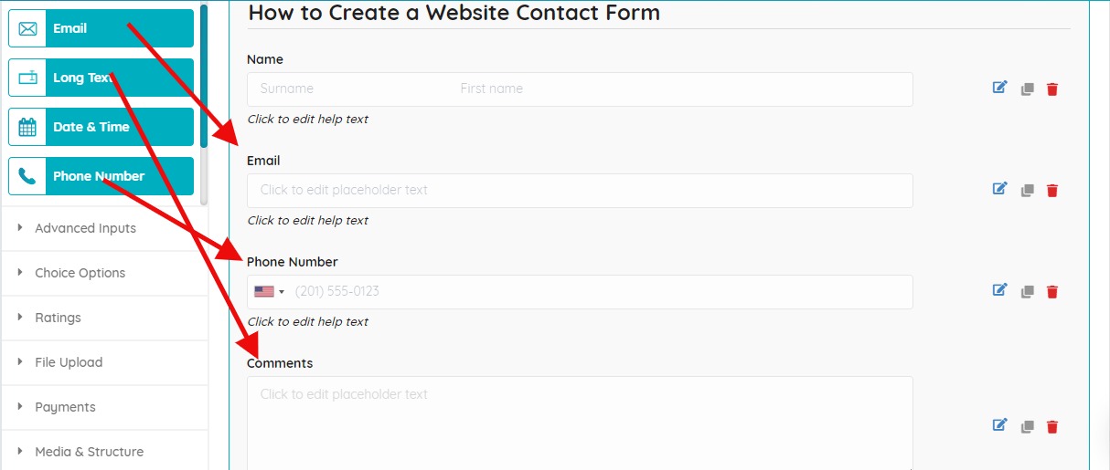 Contact form editor