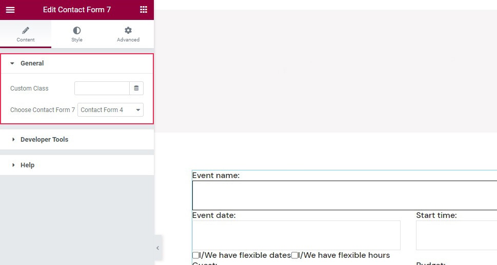 Contact form settings