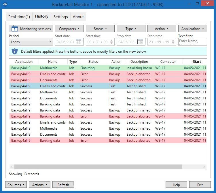 Database backup monitoring