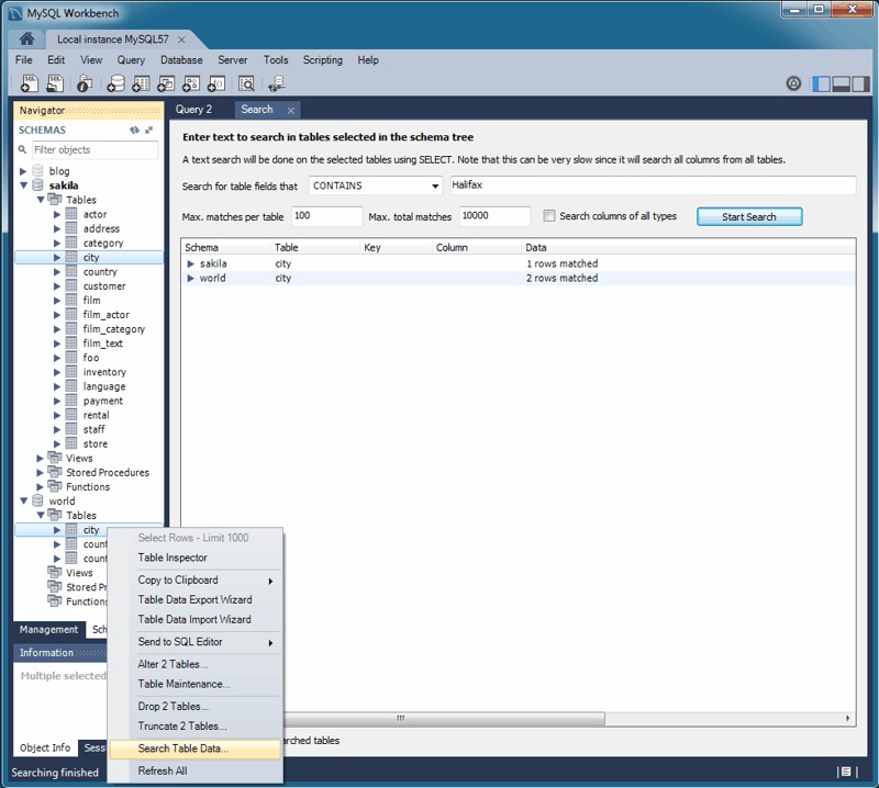 Database search matches