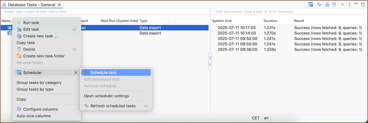 Database task selection