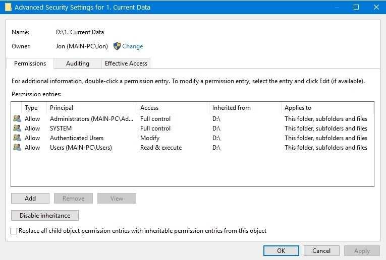 File mode and ownership