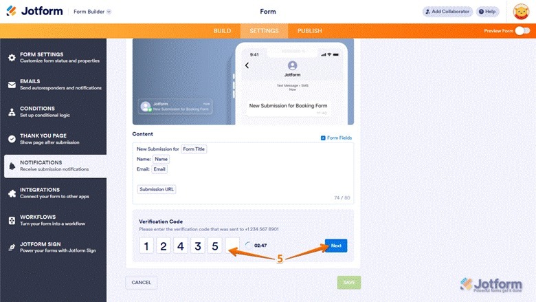 Form notification options