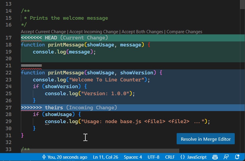Git editor outcome