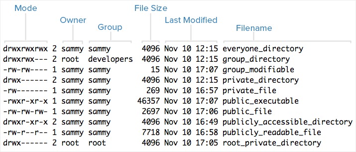 Linux file permission listing