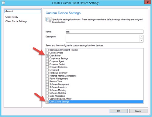 Managed cache settings