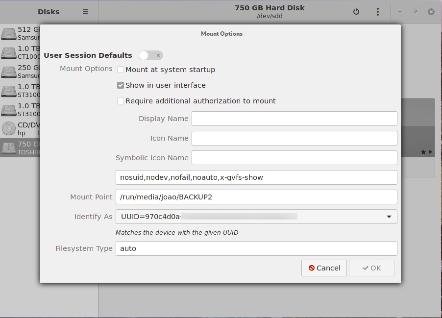 Mounted drive permissions