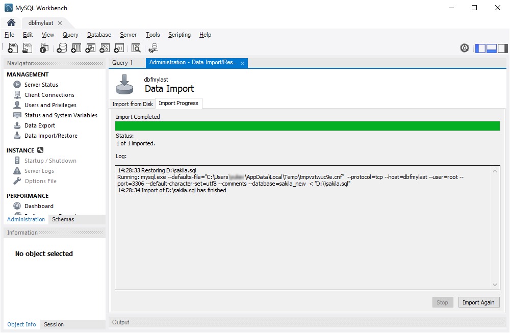 MySQL restore destination