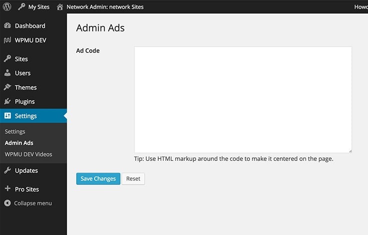 Network admin dashboard