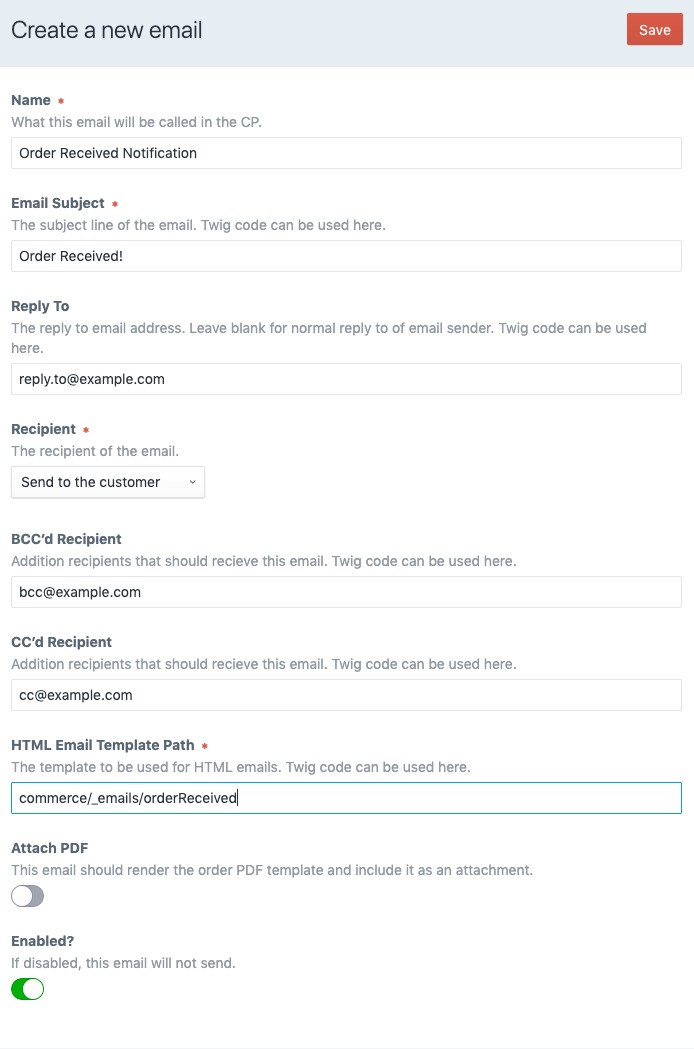 Order email notifications