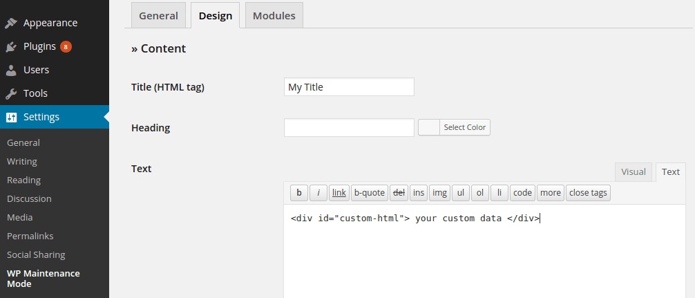 Plugin maintenance settings