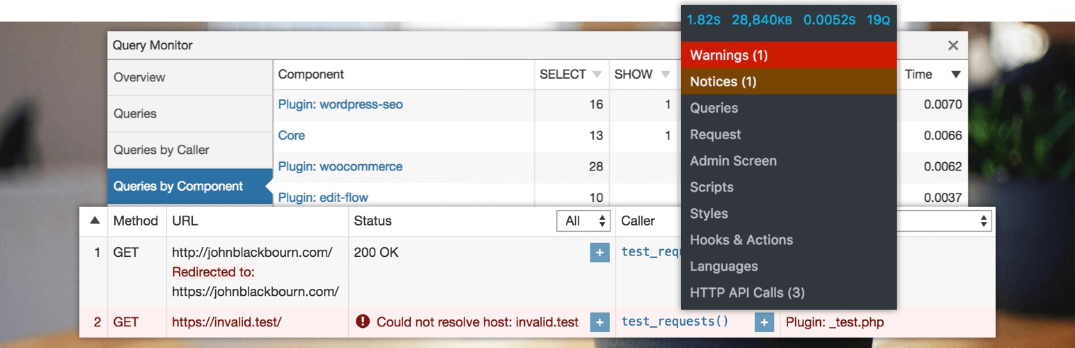 Query Monitor component timing
