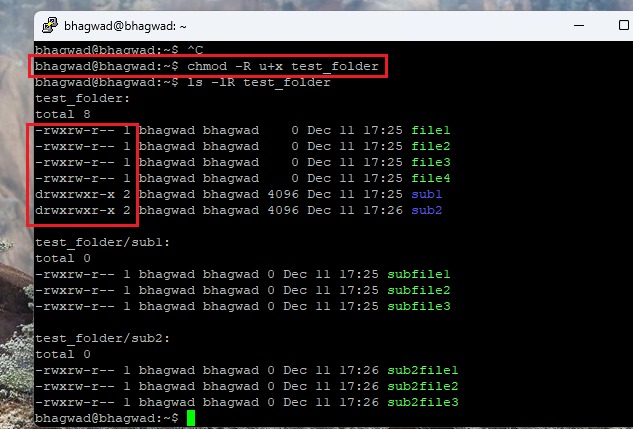 Recursive chmod changes