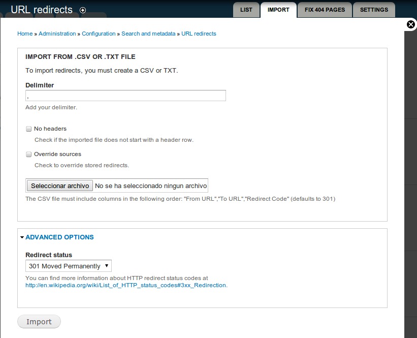 Redirect import preview