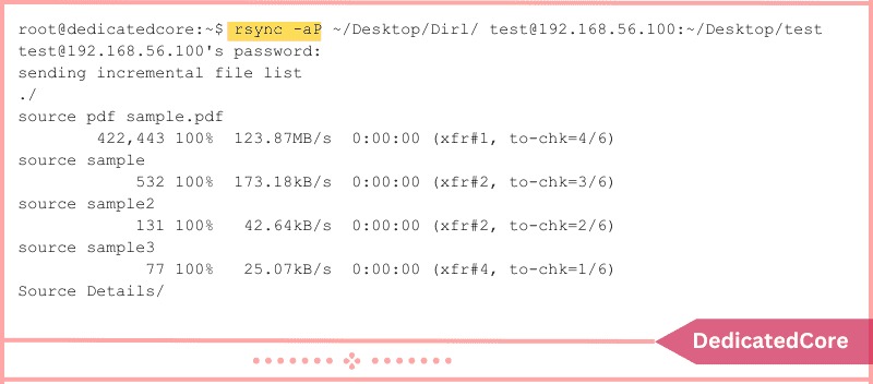 Rsync transfer progress