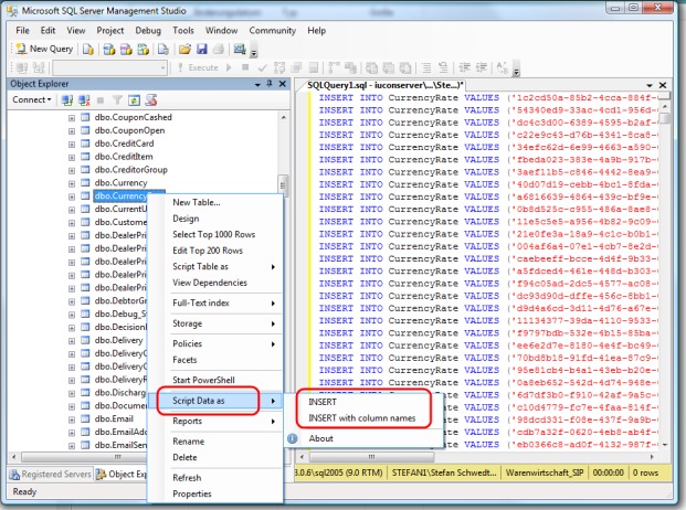 SQL export statements