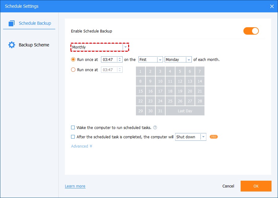 Scheduled backup status