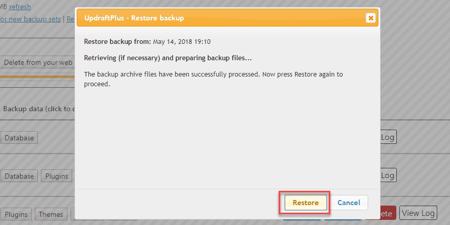 UpdraftPlus restore workflow