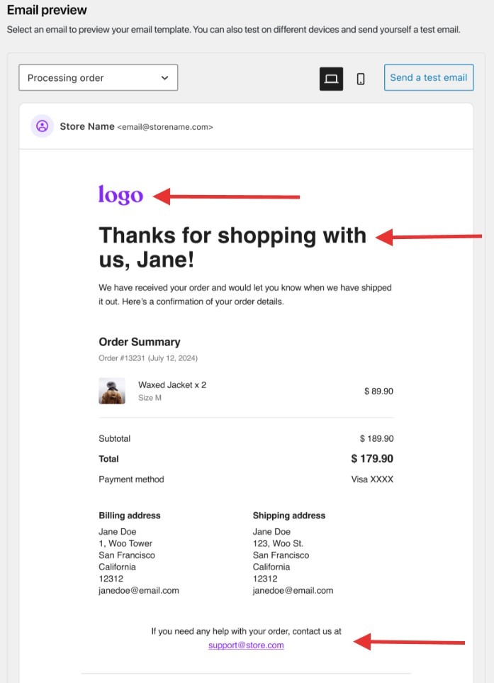WooCommerce email triggers