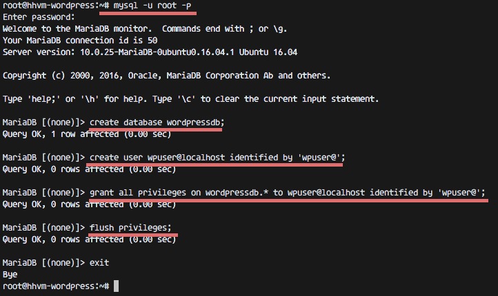 WordPress MariaDB credentials