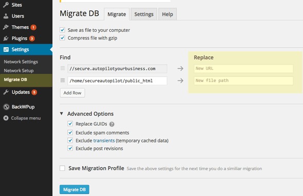 WordPress URL migration