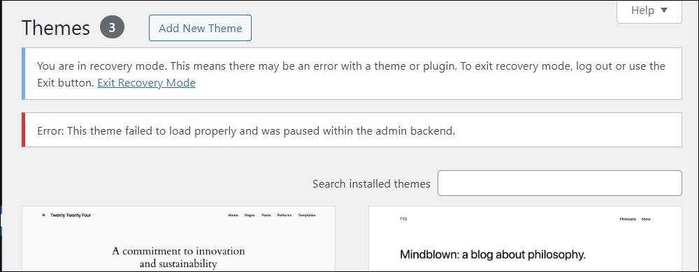 WordPress admin recovery