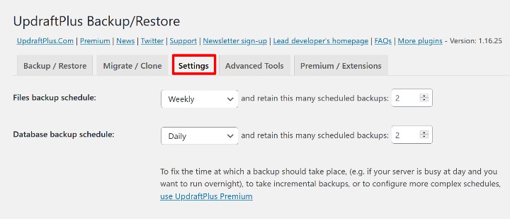 WordPress backup frequency