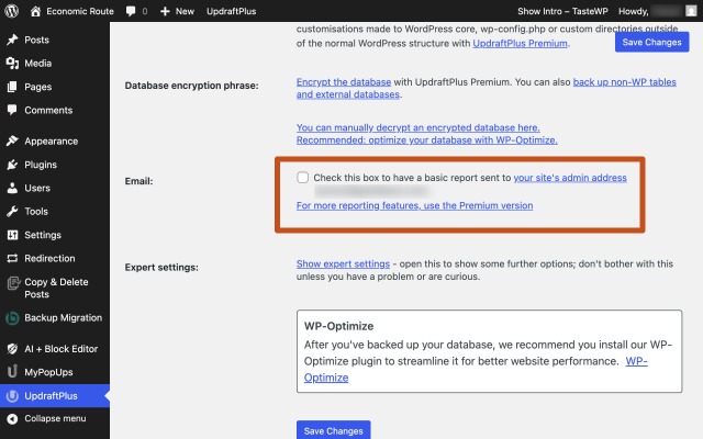 WordPress configuration backup