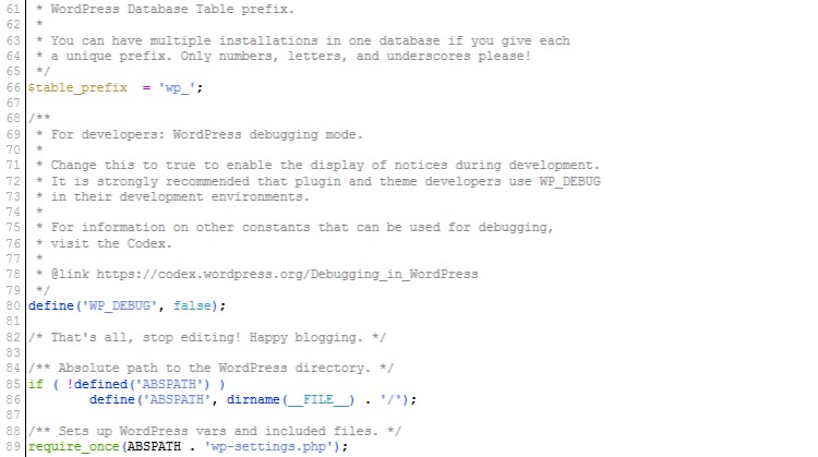 WordPress configuration constants