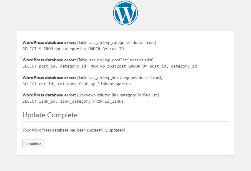 WordPress database error