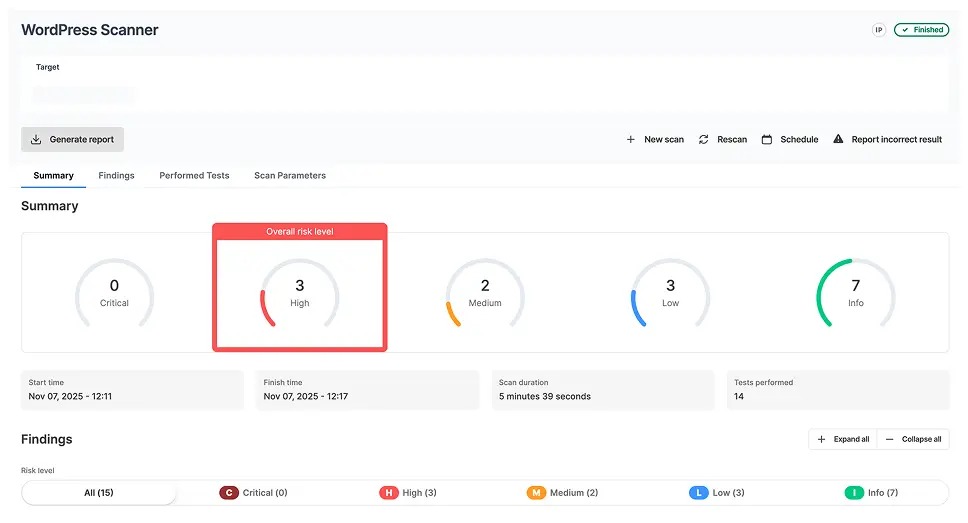 WordPress diagnostic evidence