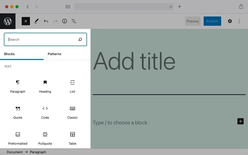 WordPress editing interfaces