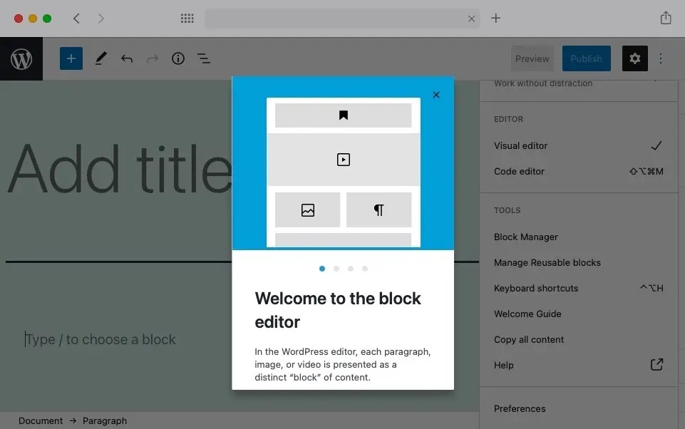 WordPress editing interfaces