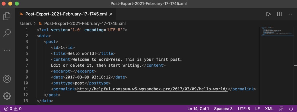 WordPress export formats