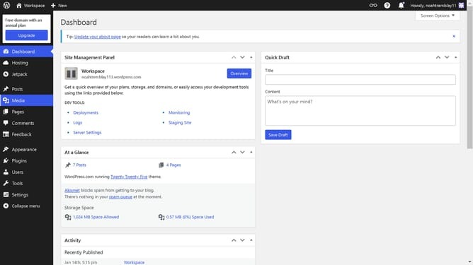 WordPress homepage settings