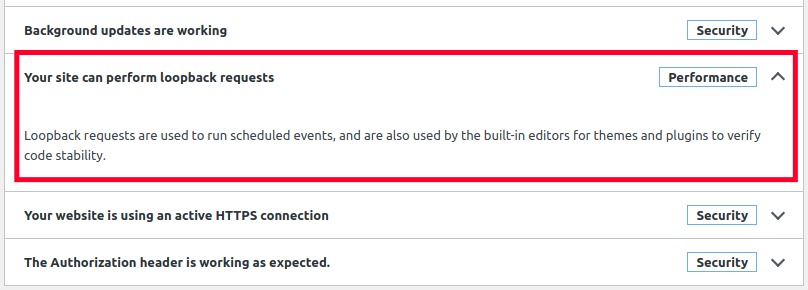 WordPress loopback errors