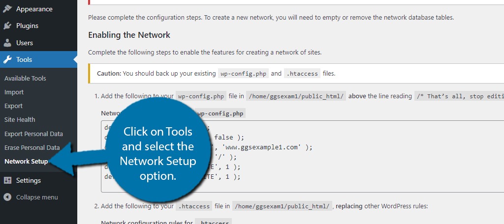 WordPress network installation
