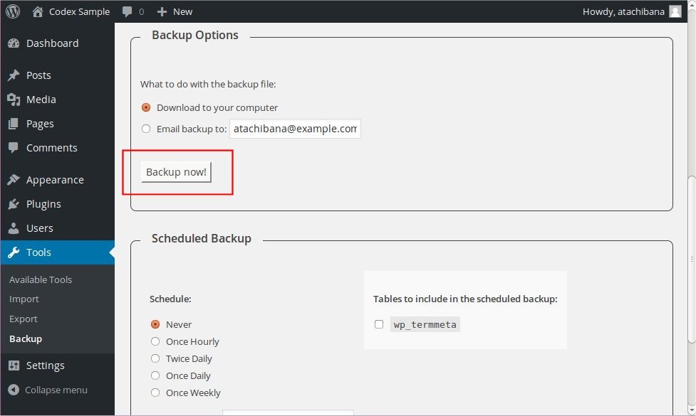 WordPress plugin backup