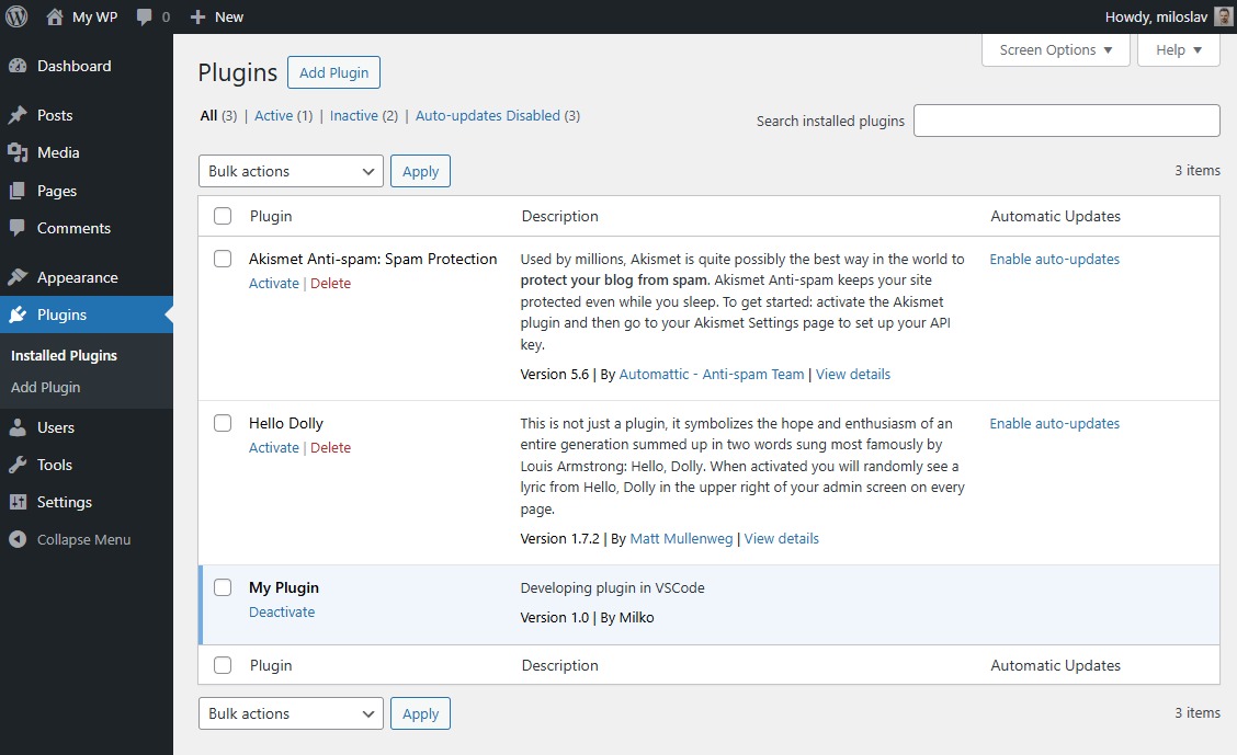 WordPress plugin inventory