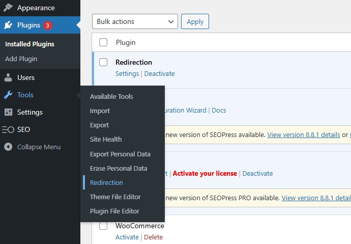 WordPress redirect fields