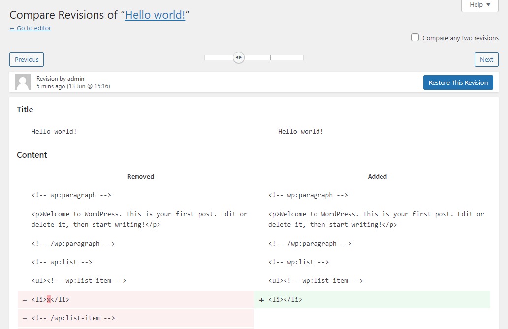 WordPress restore sequence