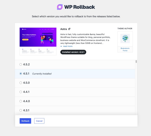 WordPress rollback decision