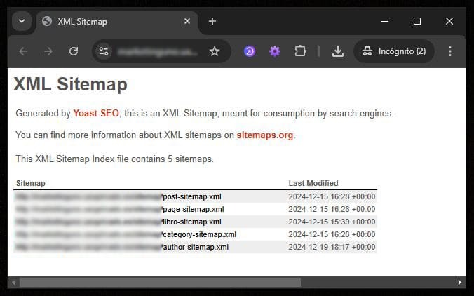 WordPress sitemap XML