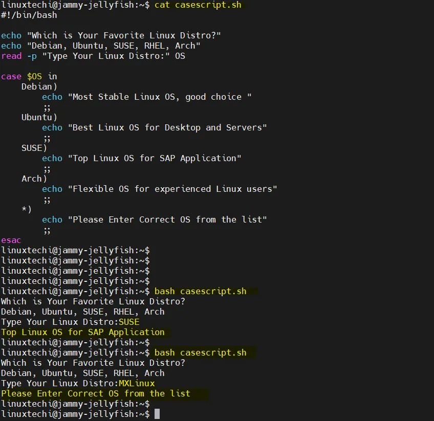 bash conditional selection